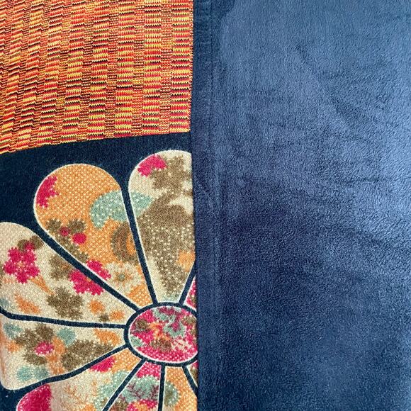 f. l. malik VTG Asian Inspired Multimedia Top XL Black Suede Floral Patchwork - Picture 5 of 9